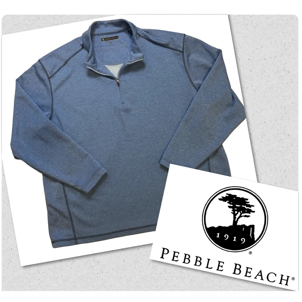 Pebble Beach Performance Mens XXL Blue Heathered‎ Quarter Zip Golf Pullover Top